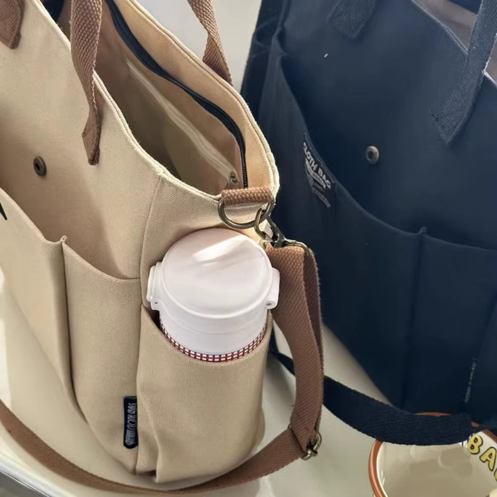 Creative Simple Women'S Messenger Bag Men'S Multi Pocket Large Capacity Canvas Tote Shoulder Bag Casual Crossbody Handbags
