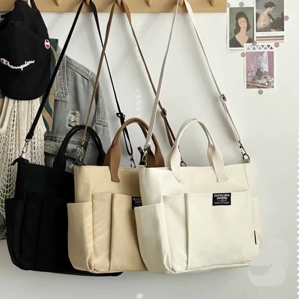 Creative Simple Women'S Messenger Bag Men'S Multi Pocket Large Capacity Canvas Tote Shoulder Bag Casual Crossbody Handbags
