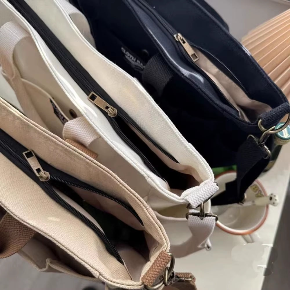 Creative Simple Women'S Messenger Bag Men'S Multi Pocket Large Capacity Canvas Tote Shoulder Bag Casual Crossbody Handbags