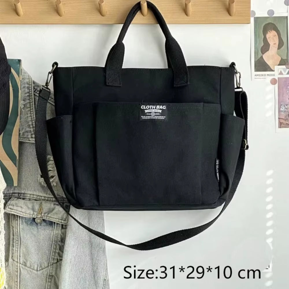 Creative Simple Women'S Messenger Bag Men'S Multi Pocket Large Capacity Canvas Tote Shoulder Bag Casual Crossbody Handbags