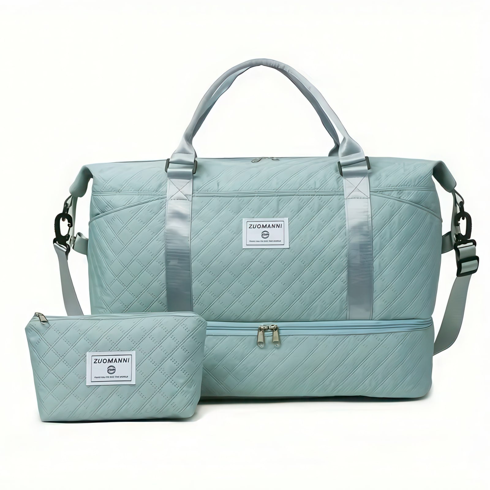 2Pcs Set Large Capacity Travel Duffel Bag with Shoe Compartment and Cosmetic Pouch, Casual Nylon Gym Bag, Weekend Overnight Bag