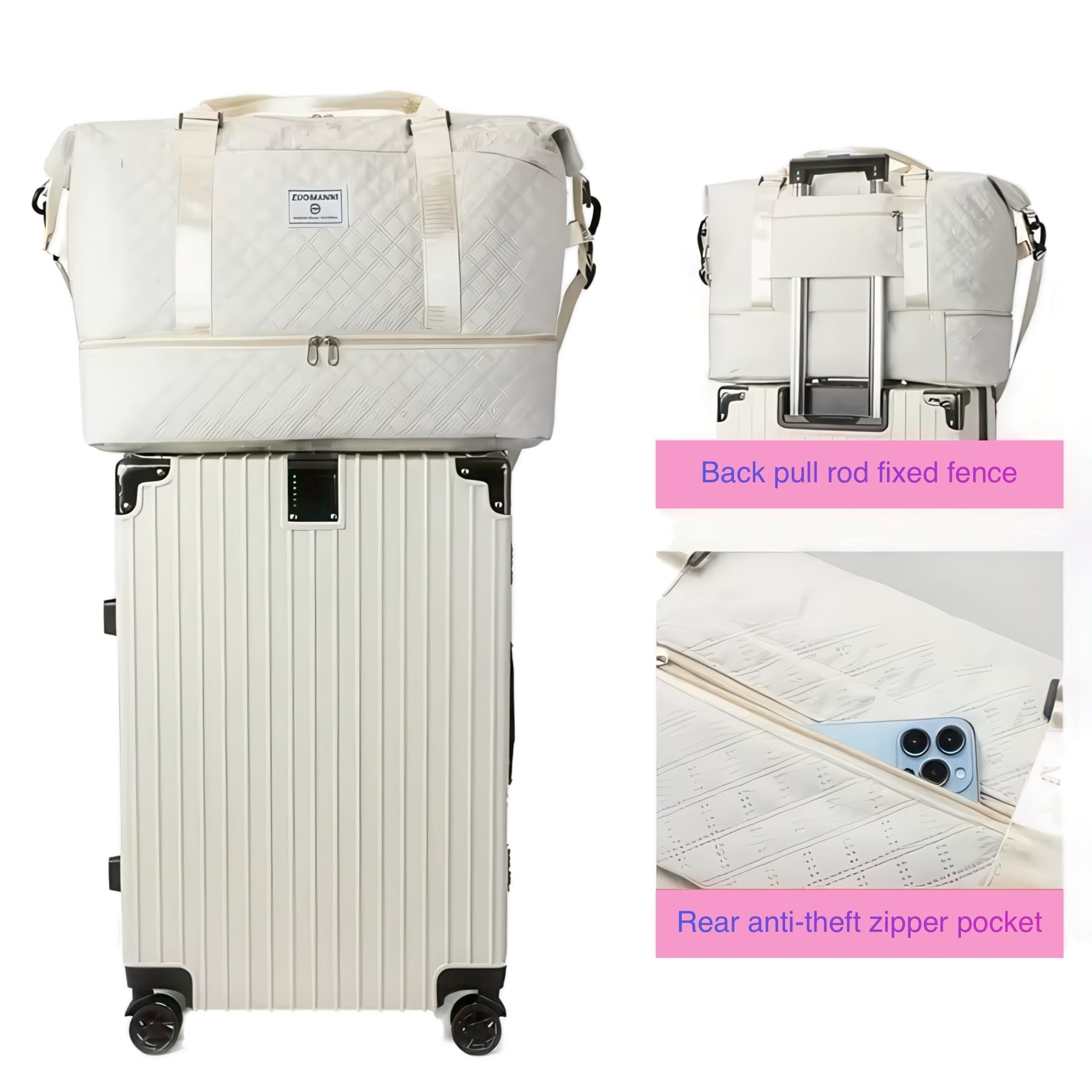 2Pcs Set Large Capacity Travel Duffel Bag with Shoe Compartment and Cosmetic Pouch, Casual Nylon Gym Bag, Weekend Overnight Bag