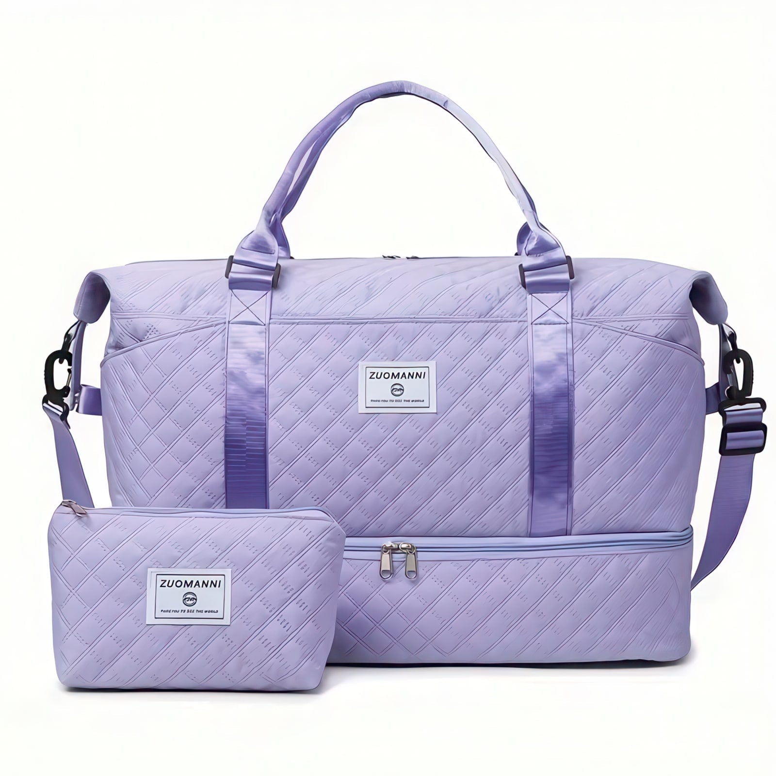2Pcs Set Large Capacity Travel Duffel Bag with Shoe Compartment and Cosmetic Pouch, Casual Nylon Gym Bag, Weekend Overnight Bag
