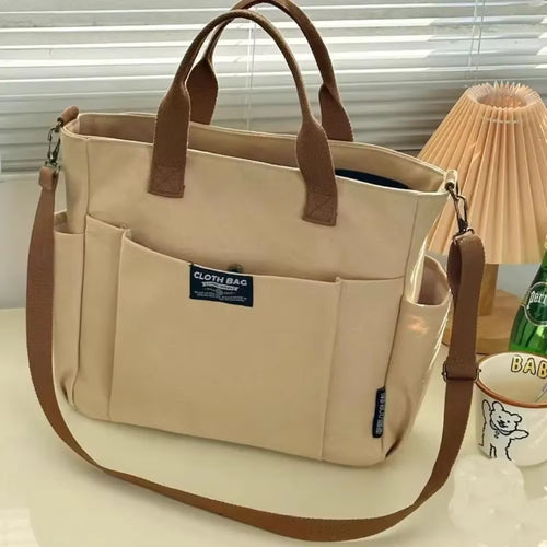 Creative Simple Women'S Messenger Bag Men'S Multi Pocket Large Capacity Canvas Tote Shoulder Bag Casual Crossbody Handbags