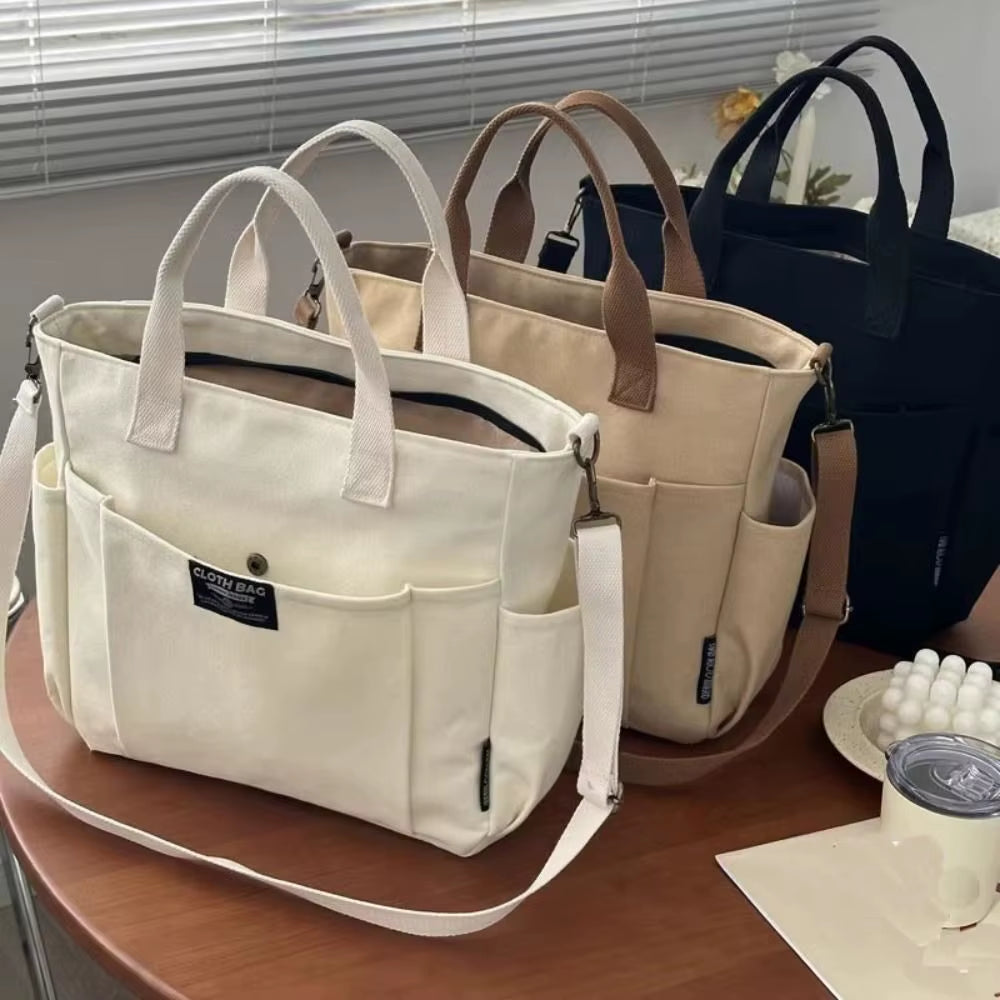 Creative Simple Women'S Messenger Bag Men'S Multi Pocket Large Capacity Canvas Tote Shoulder Bag Casual Crossbody Handbags