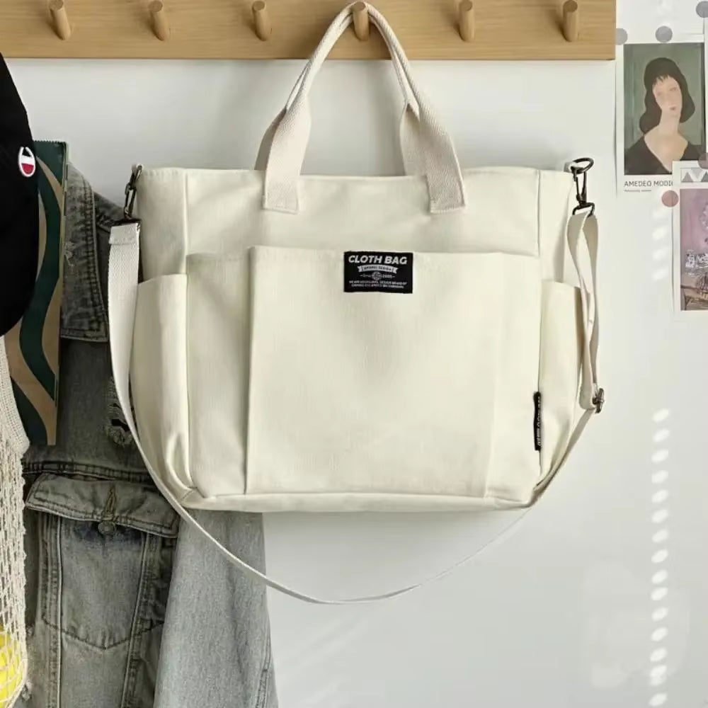Creative Simple Women'S Messenger Bag Men'S Multi Pocket Large Capacity Canvas Tote Shoulder Bag Casual Crossbody Handbags