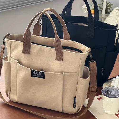 Creative Simple Women'S Messenger Bag Men'S Multi Pocket Large Capacity Canvas Tote Shoulder Bag Casual Crossbody Handbags